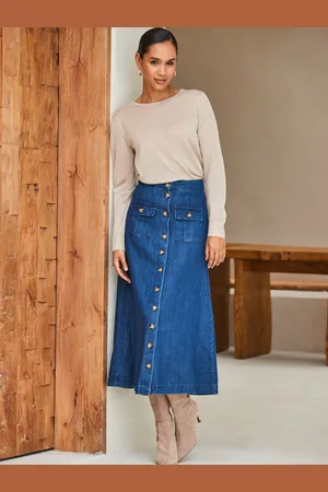 Sosandar Pocket Detail Denim Midi Skirt40