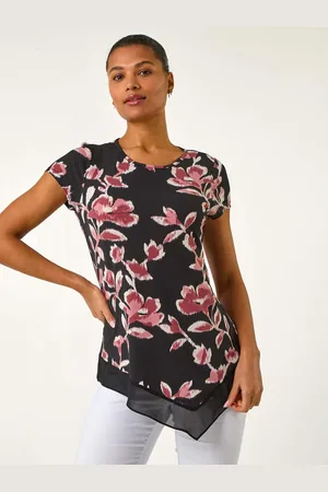 Roman Abstract Print Chiffon Hem Tunics Top38