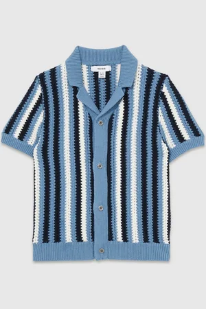 Reiss Carrington Cotton Crochet Stripe Cuban Shirt122128 cm