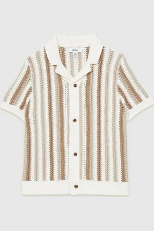 Reiss Carrington Cotton Crochet Stripe Cuban Shirt140146 cm
