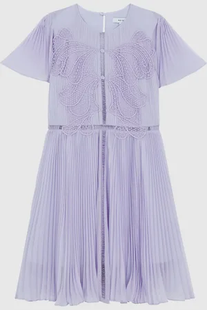 Reiss Coreen Lace Embroidered Pleated Dress116122 cm