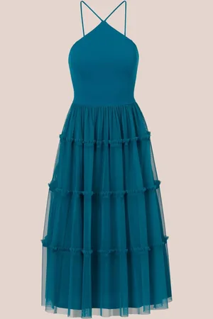 Adrianna Papell Green Knit And Mesh Halter Dress36