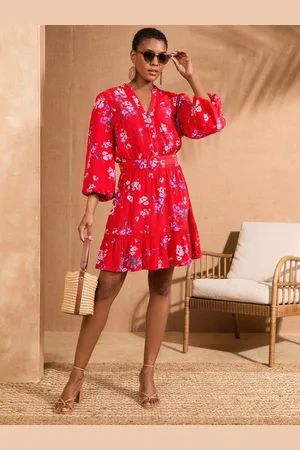 Love & Roses Notch Neck Belted 3/4 Sleeve Mini Dress40
