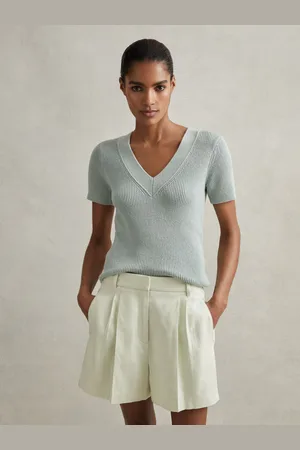 Reiss Dianna Front Pleat Linen Blend Suit Shorts36