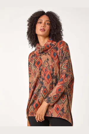 Roman Aztec Print Cowl Neck Tunic Top44