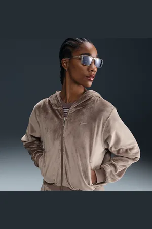 Nike Damska luźna welurowa bluza z kapturem i zamkiem na całej długości Sportswear Chill Knit