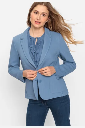 Olsen Niebieska marynarka damska z wytłoczeniem w jodełkę - French Flair