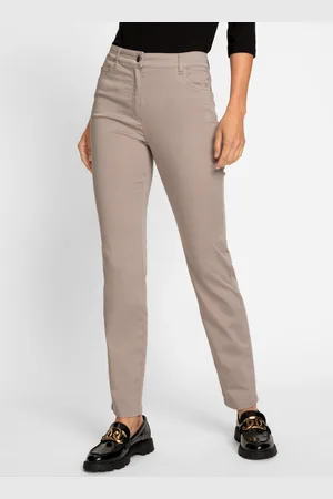 Olsen Beżowe spodnie damskie Mona Slim - Neo Classic