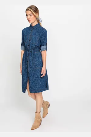 Olsen Dżinsowa koszulowa sukienka z paskiem ze wzorem paisley - Designer Choice