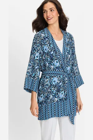 Olsen Granatowe wiskozowe kimono damskie we wzory - Ocean Breeze