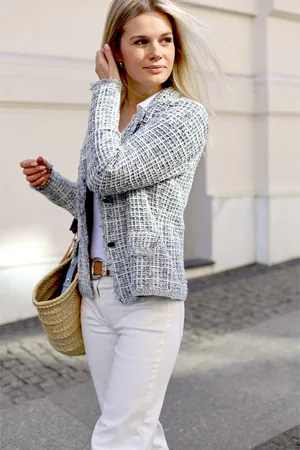 Olsen Tweedowy kardigan damski Eva z bawełną – Marina City