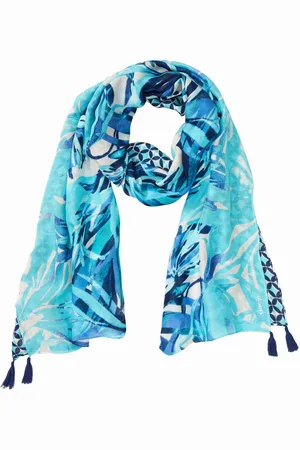 Olsen Błękitny wiskozowy szal z tropikalnym wzorem – Ocean Breeze