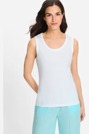 Olsen Biały bawełniany top damski Edda bez rękawów - Ocean Breeze
