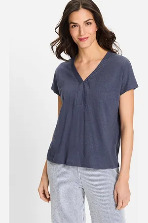 Olsen Lniano-bawełniana bluzka damska Cosima z dekoltem V – Boho Beauty