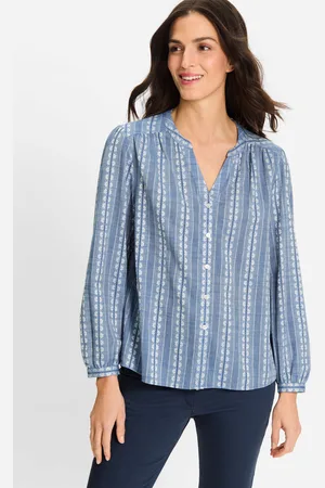 Olsen Niebieska koszula damska z haftem w drobne kwiaty – Boho Beauty