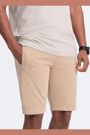 Ombre Clothing Dresowe ęskie szorty bawełniane BASIC – beżowe V6 OM-SRBS-0149