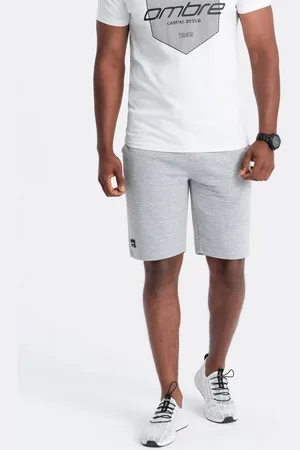Ombre Clothing Krótkie ęskie spodenki dresowe z dzianiny ottoman – szare V2 OM-SRSK-0150