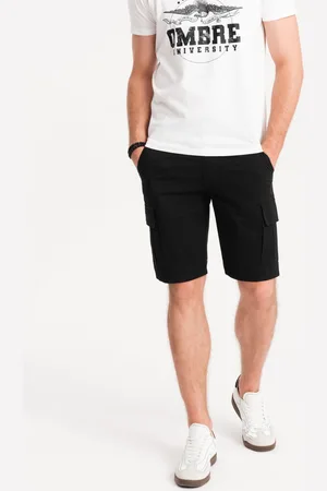 Ombre Clothing Szorty męskie jednokolorowe z kieszeniami cargo – czarne V4 OM-SRCG-0133