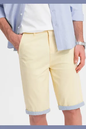 Ombre Clothing Szorty męskie chinosy z kontrastowym podwinięciem – żółte V7 W421