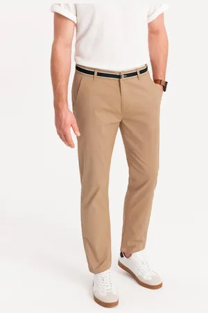 Ombre Clothing Męskie spodnie chino z ozdobną taśmą w pasie – piaskowe V5 OM-PACP-0118