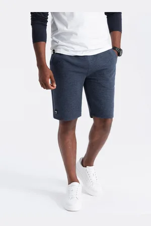 Ombre Clothing Męskie krótkie spodenki dresowe z dzianiny ottoman – granatowe V1 OM-SRSK-0150
