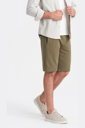 Ombre Clothing Męskie szorty dresowe przed kolano BASIC – oliwkowe V2 OM-SRBS-0149