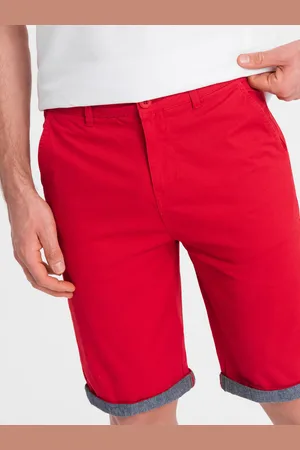 Ombre Clothing Męskie szorty chinosy z kontrastowym podwinięciem – czerwone V1 W421