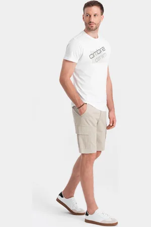 Ombre Clothing Męskie jednokolorowe szorty z kieszeniami cargo – beżowe V3 OM-SRCG-0133