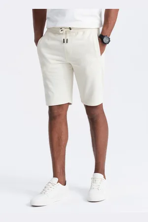 Ombre Clothing Szorty męskie dresowe przed kolano BASIC – kremowe V5 OM-SRBS-0149