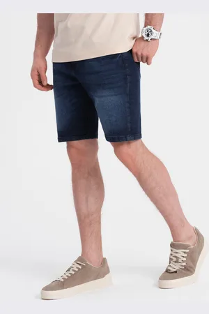 Ombre Clothing Krótkie spodenki męskie jeansowe z delikatnym washem – ciemnoniebieskie V3 OM-SRDS-0145