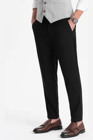 Ombre Clothing Męskie spodnie chino REGULAR FIT z gumką w pasie – czarne V4 OM-PACP-0157