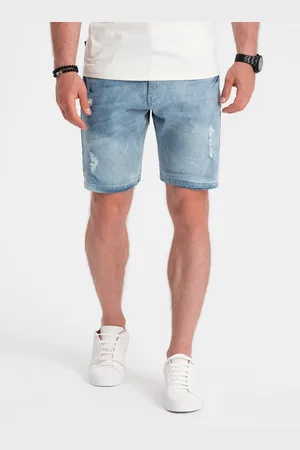 Ombre Clothing Jeansowe krótkie spodenki męskie z dziurami – jasnoniebieskie V1 OM-SRDS-0146
