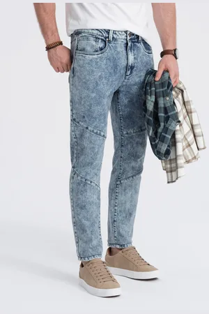 Ombre Clothing Spodnie męskie jeansowe slim fit z przeszyciem na kolanach