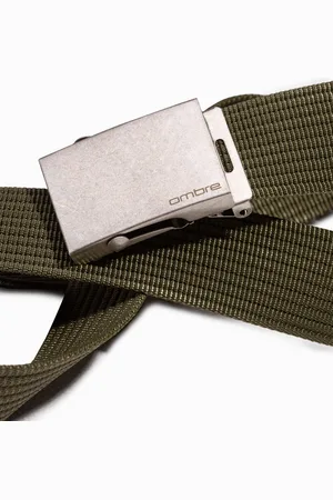 Ombre Clothing Pasek męski parciany z klamrą w kolorze postarzonego srebra – khaki A029