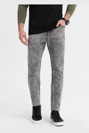 Ombre Clothing Spodnie męskie jeansowe marmurkowe z surowo wykończoną nogawką SLIM FIT