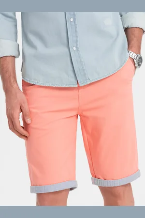 Ombre Clothing Szorty męskie chinosy z kontrastowym podwinięciem – łososiowe V9 W421