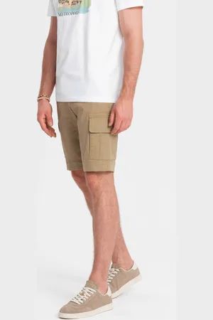 Ombre Clothing Jednokolorowe męskie szorty z kieszeniami cargo – piaskowe V1 OM-SRCG-0133