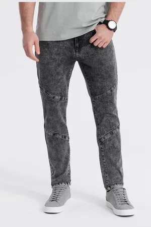 Ombre Clothing Spodnie męskie jeansowe slim fit z przeszyciem na kolanach