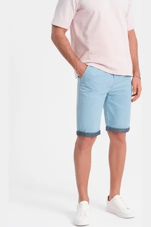 Ombre Clothing Męskie szorty chinosy z kontrastowym podwinięciem – błękitne V3 W421