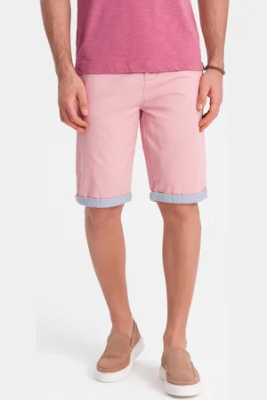 Ombre Clothing Szorty męskie chinosy z kontrastowym podwinięciem – różowe V8 W421