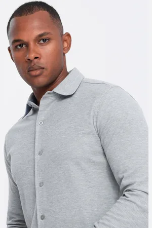 Ombre Clothing ęska koszula dzianinowa SLIM FIT z długim rękawem – szara V5 OM-SHCS-0177