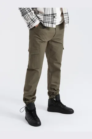 Ombre Clothing Spodnie męskie z kieszeniami cargo i ściągaczem na dole nogawki