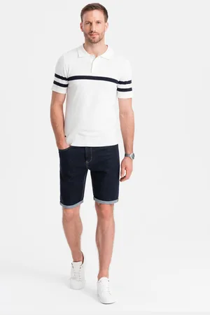 Ombre Clothing Męskie szorty jeansowe z podwiniętymi nogawkami – granatowe V1 OM-SRDS-0134