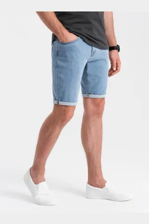 Ombre Clothing Szorty męskie jeansowe z podwiniętymi nogawkami – błękitne V2 OM-SRDS-0134