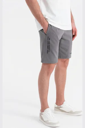 Ombre Clothing Dopasowane męskie krótkie dresowe spodenki z nadrukami – szare V3 OM-SRSK-0138