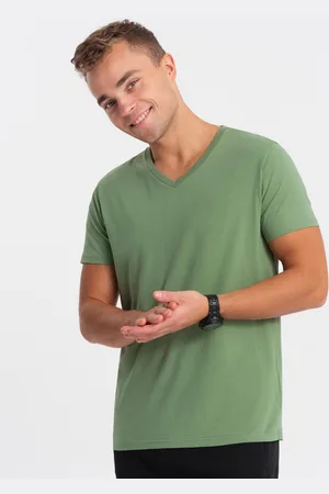 Ombre Clothing Bawełniana klasyczna męska koszulka z dekoltem w serek BASIC
