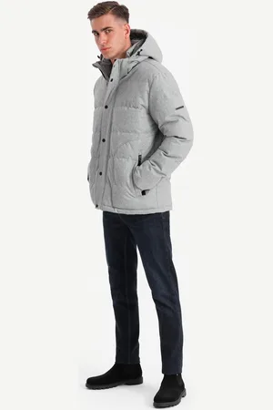 Ombre Clothing Męska casualowa kurtka puffer z wełną – jasnoszary melanż V3 OM-JAHP-0203