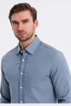 Ombre Clothing Męska koszula SLIM FIT z ozdobnej tkaniny z kieszonką – niebieska V1 OM-SHCS-0174