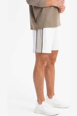 Ombre Clothing Męskie krótkie spodenki dresowe w szerokie pasy – złamana biel V1 OM-SRSK-0182