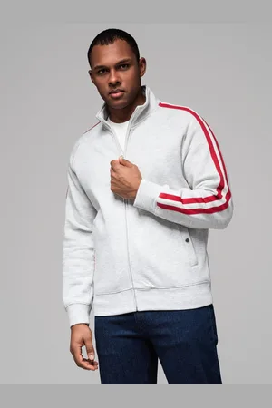 Ombre Clothing Męska bluza dresowa z wysokim kołnierzem i lampasami – szary melanż V1 OM-SSZP-0219